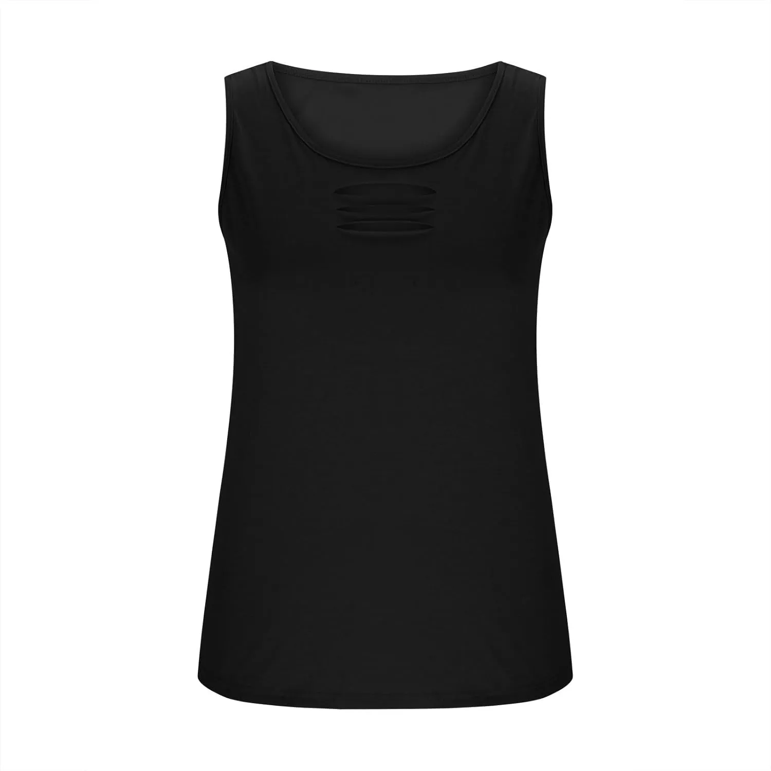 Sexy Cut Out Ripped Tank Tops for Women Distressed Sleeveless T-Shirt Summer Rock Tee Solid Color Basic Tunic Blouse