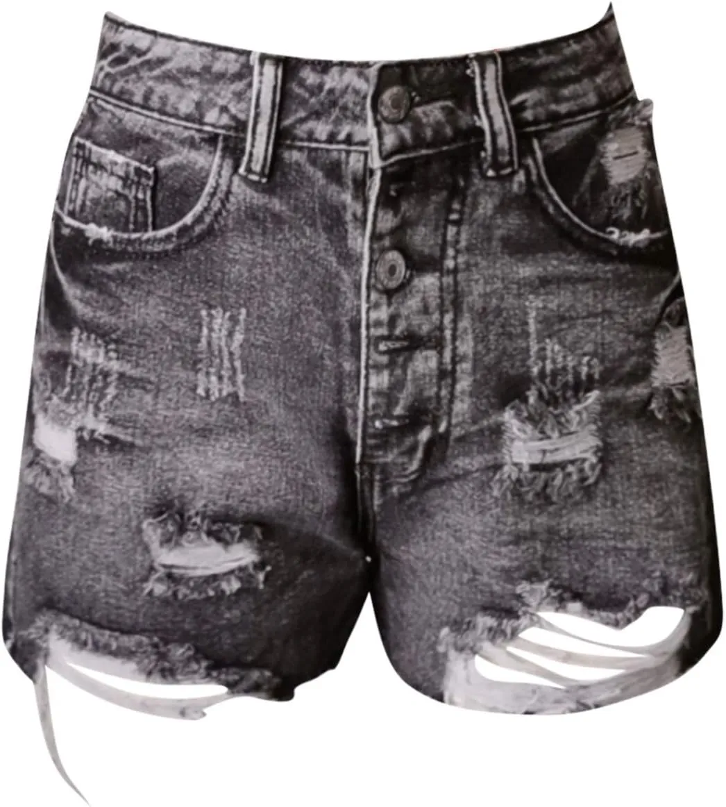 Sexy Denim Shorts for Women Fashionable Mid Waisted Stretch Mom Jeans Shorts Solid Fray Hem Hot Short Pants