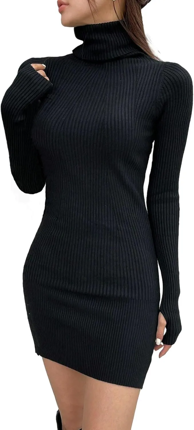SHENHE Women's Dresses 2024 Casual Spring Knit Sweater Dress Mini Long Sleeve Dress Sweater