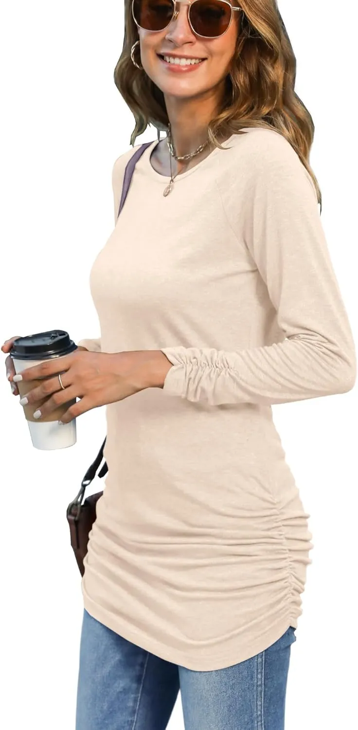Sherosa Womens Basic Casual Long Sleeve Slim Fit T Shirt Dress Tunic Top