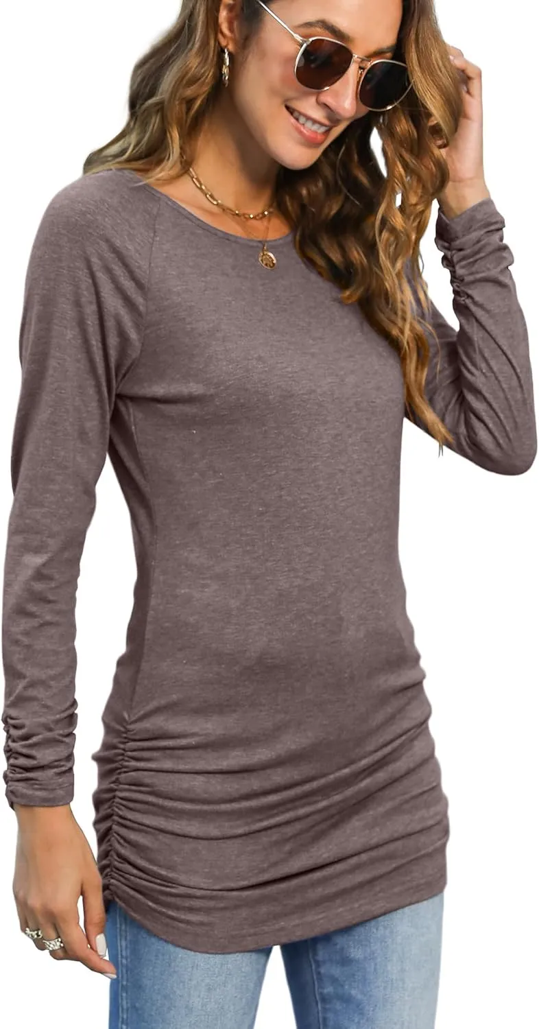 Sherosa Womens Basic Casual Long Sleeve Slim Fit T Shirt Dress Tunic Top