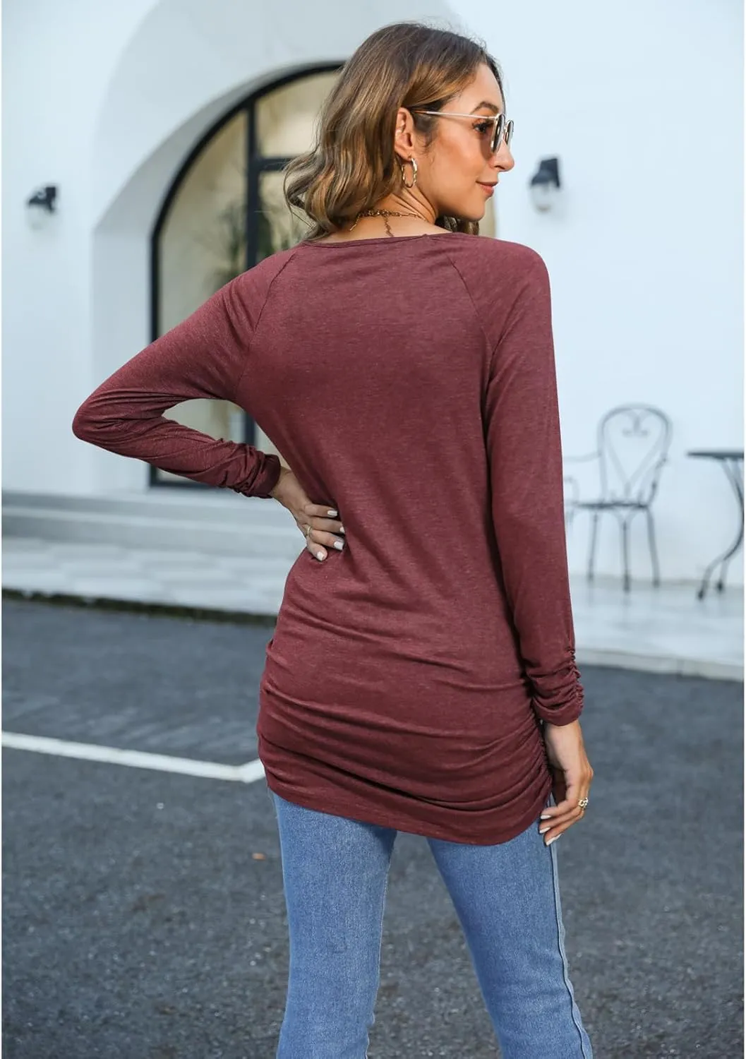Sherosa Womens Basic Casual Long Sleeve Slim Fit T Shirt Dress Tunic Top