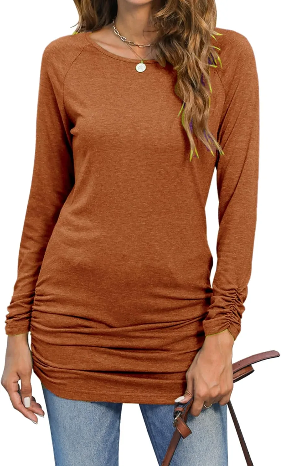 Sherosa Womens Basic Casual Long Sleeve Slim Fit T Shirt Dress Tunic Top