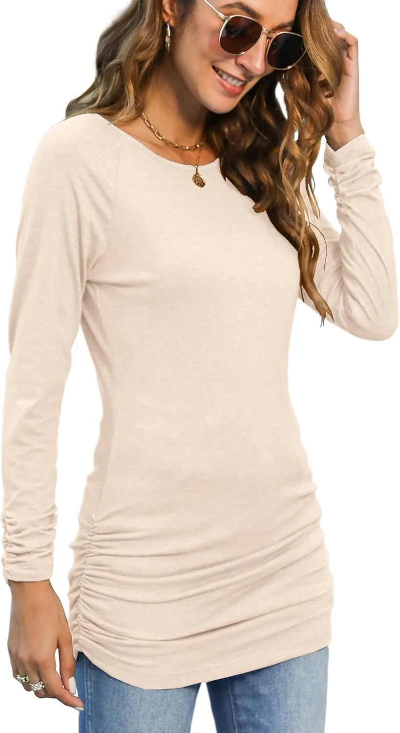 Sherosa Womens Basic Casual Long Sleeve Slim Fit T Shirt Dress Tunic Top