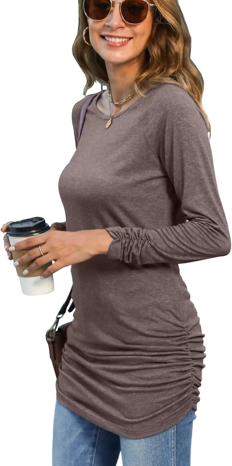 Sherosa Womens Basic Casual Long Sleeve Slim Fit T Shirt Dress Tunic Top