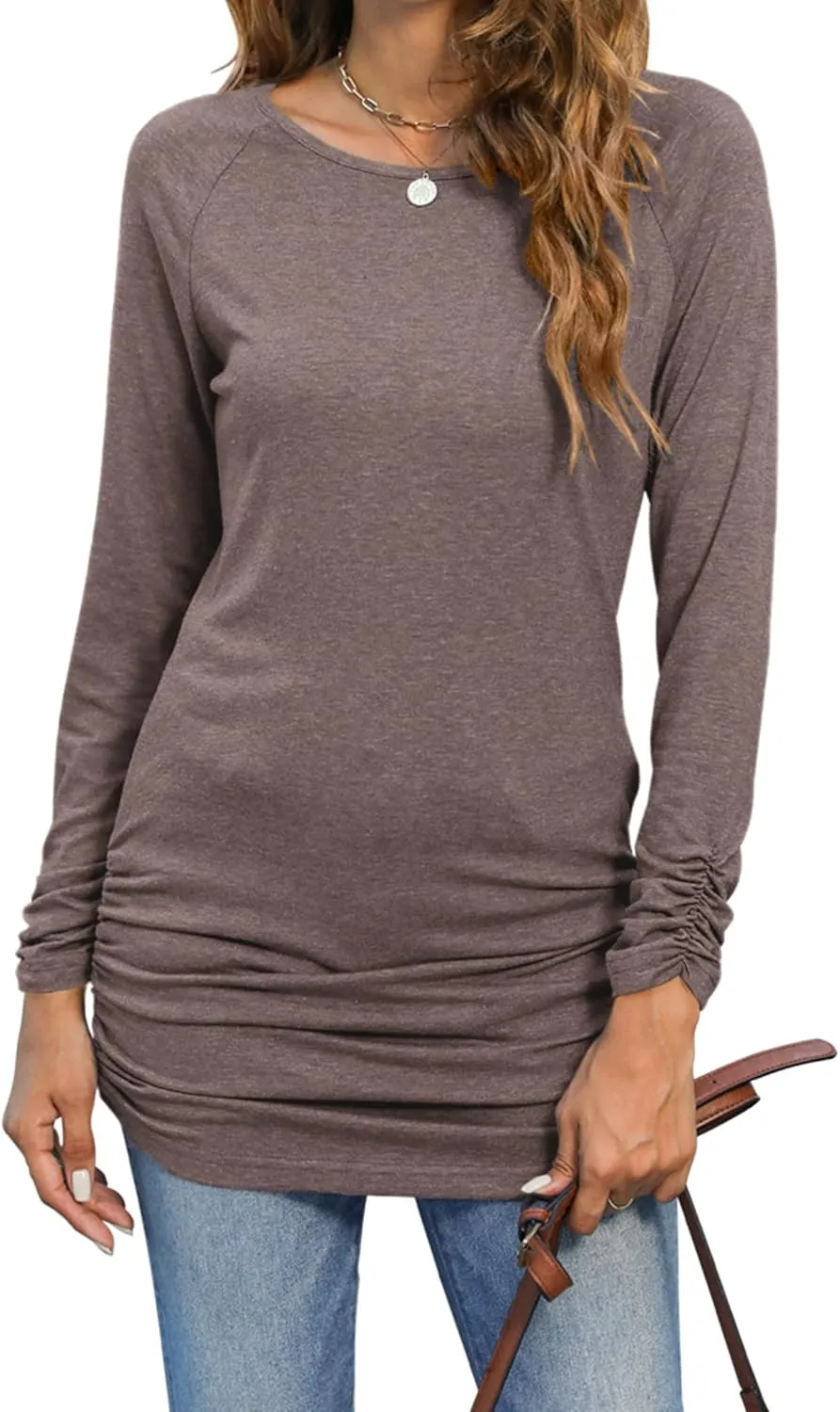 Sherosa Womens Basic Casual Long Sleeve Slim Fit T Shirt Dress Tunic Top