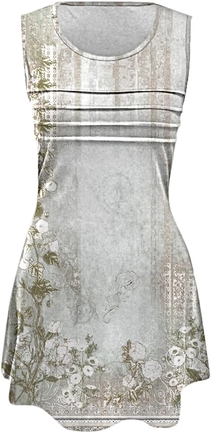 Short Summer Dress Womens with Pockets Summer Casual Tank Dress Sleeveless Midi Beach Dress Plus Size Linen Dress
