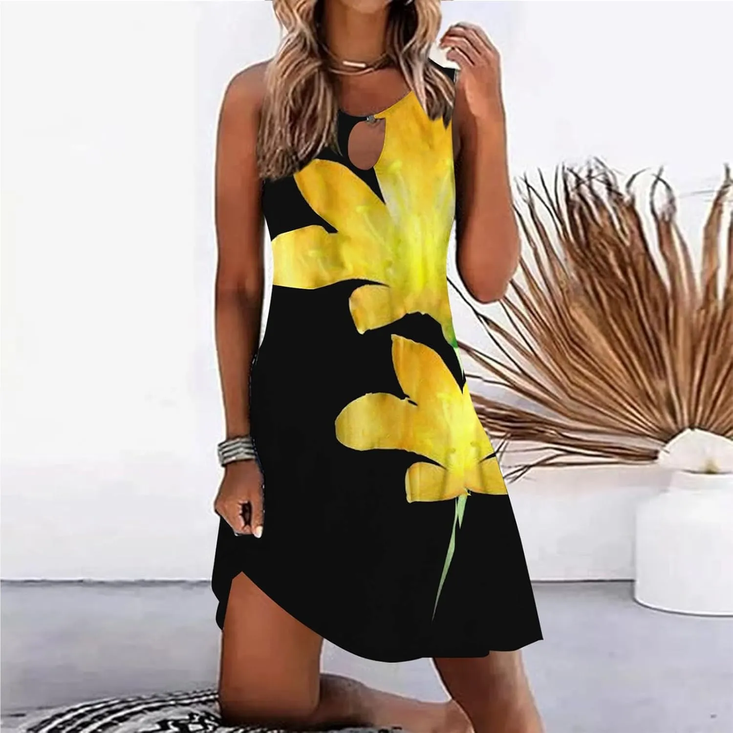 Short Sundresdes for Women Sun Dresses for Women 2025 Vacation Beach Casual Summer Sundresses Sleeveless Tank Short