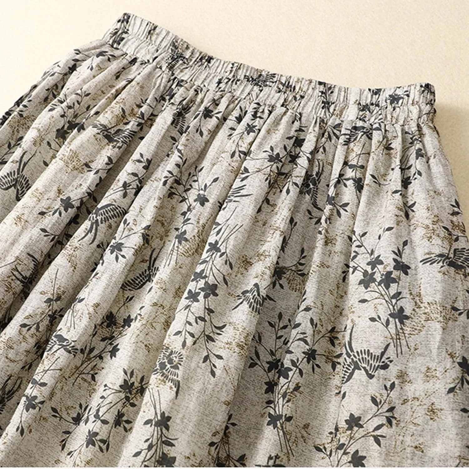 Skirt for Women Boho Floral Print Elastic Waist A-Line Flowy Long Skirt Summer Fall Casual Pleated Beach Outfit