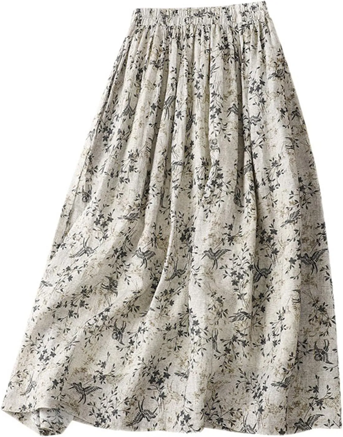Skirt for Women Boho Floral Print Elastic Waist A-Line Flowy Long Skirt Summer Fall Casual Pleated Beach Outfit
