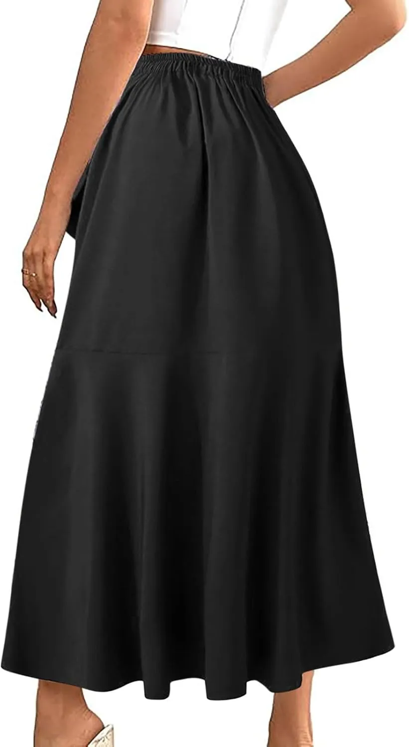 Skirts for Women Flowy High Waist Split Midi Skirts Tulle Ruffle Pleated A-Line Skirt Elegant Chiffon Long Skirt