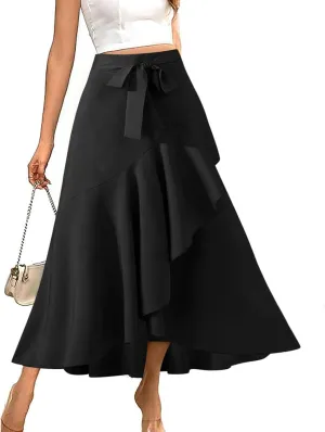 Skirts for Women Flowy High Waist Split Midi Skirts Tulle Ruffle Pleated A-Line Skirt Elegant Chiffon Long Skirt
