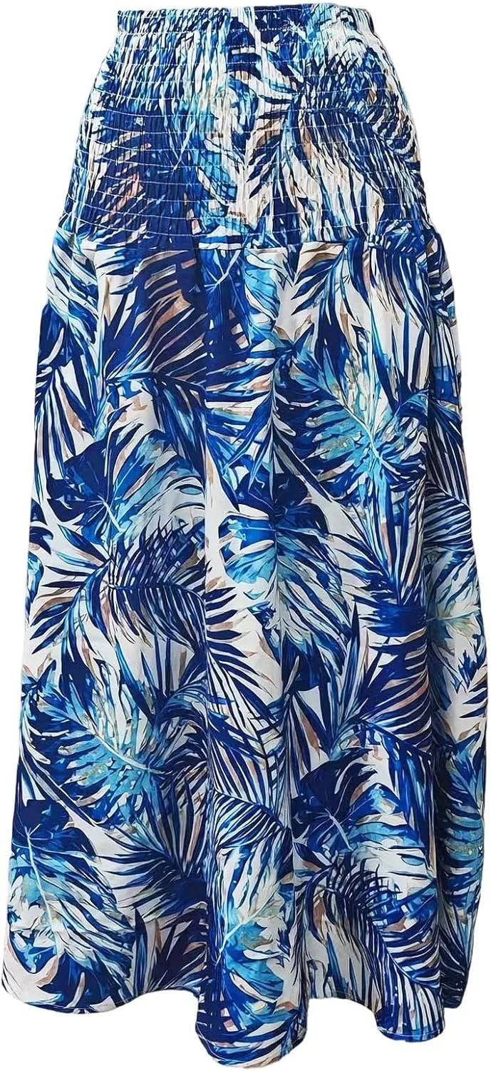 Skirts for Women Trendy Bohemian Summer High Elastic Waist Beach Floral Print A-Line Boha Skirts Vocation Streetwear