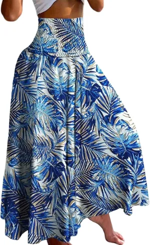 Skirts for Women Trendy Bohemian Summer High Elastic Waist Beach Floral Print A-Line Boha Skirts Vocation Streetwear
