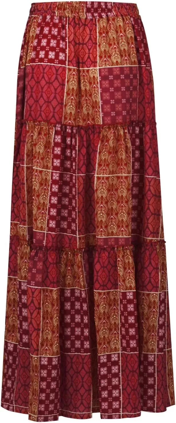 Skirts for Women,Flowy Long Skirts 2025 Pleated Womens Boho Maxi Skirt with Pockets Elastic High Waisted Summer
