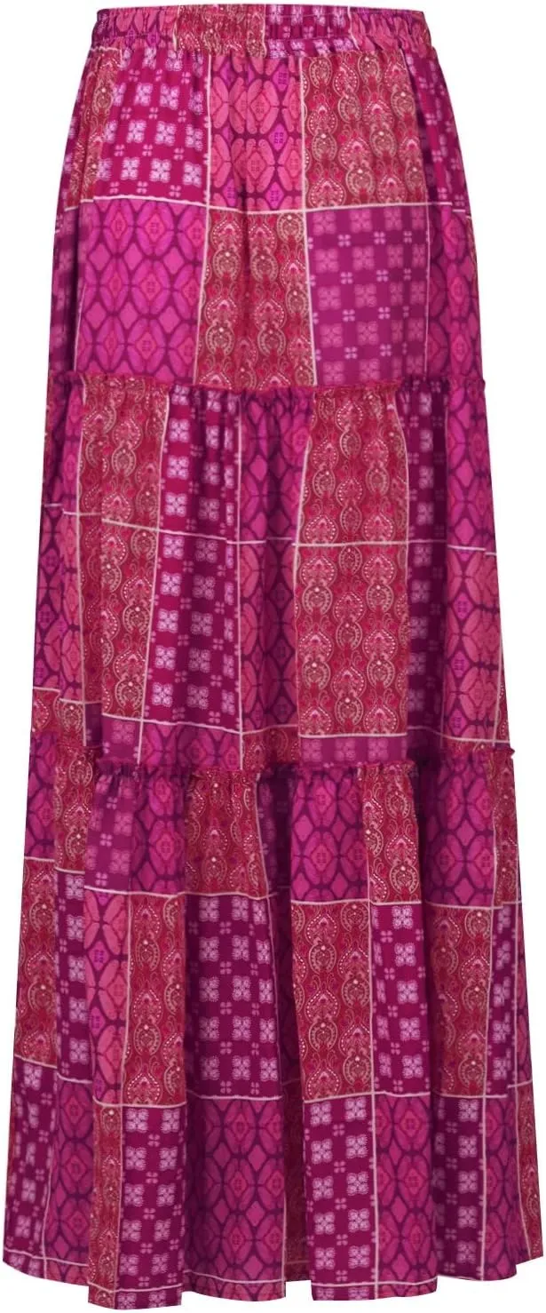 Skirts for Women,Flowy Long Skirts 2025 Pleated Womens Boho Maxi Skirt with Pockets Elastic High Waisted Summer