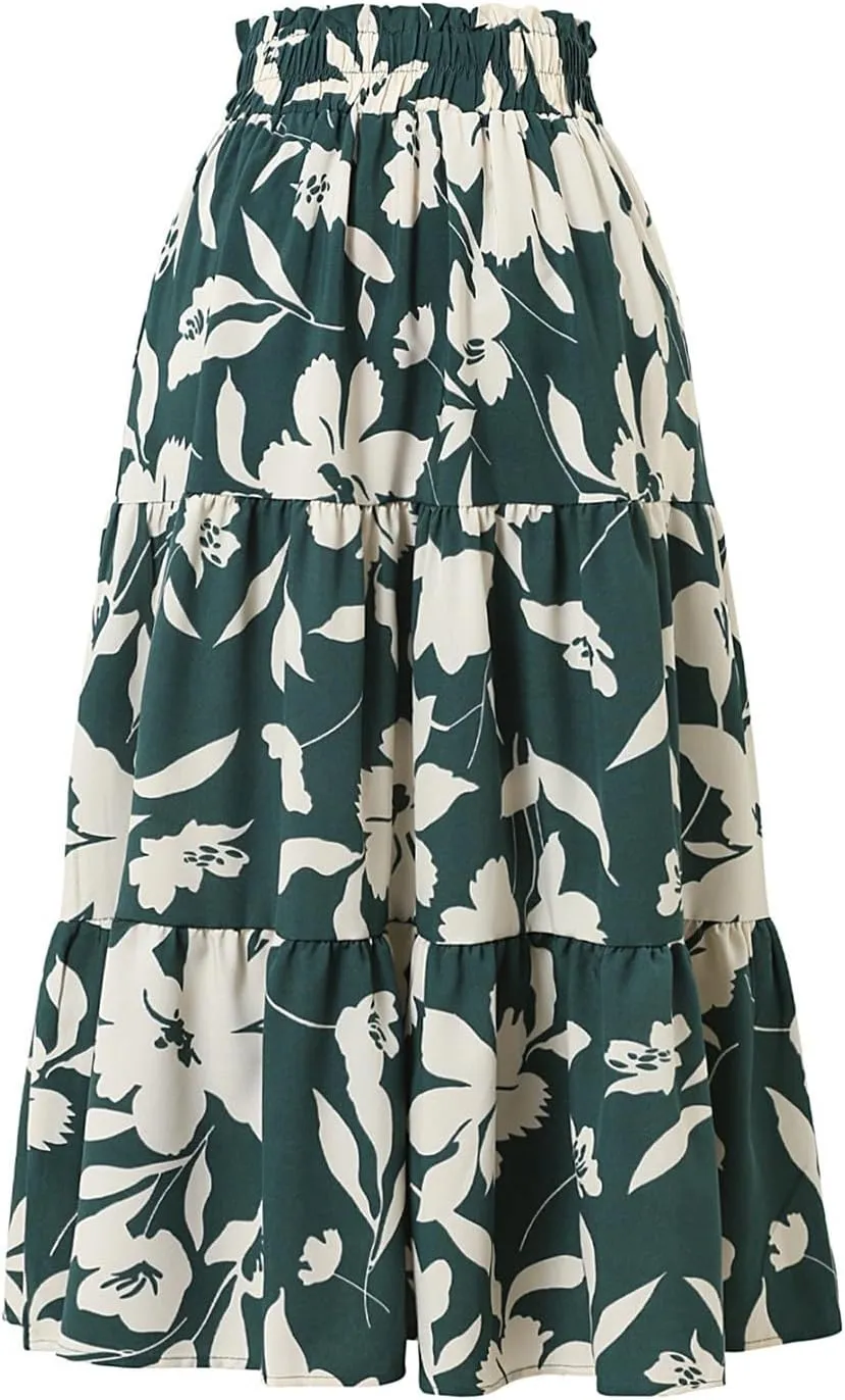 Skirts for Women,Womens Boho Maxi Skirt with Pockets Elastic High Waisted Trendy Flowy Long Skirts 2025 Linen