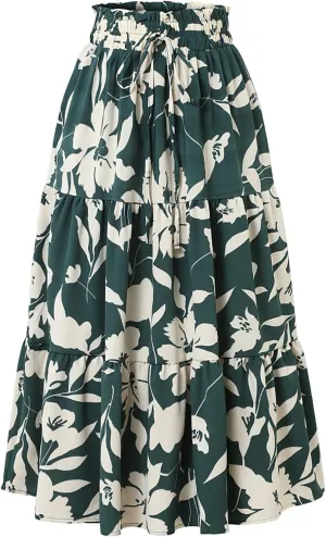 Skirts for Women,Womens Boho Maxi Skirt with Pockets Elastic High Waisted Trendy Flowy Long Skirts 2025 Linen