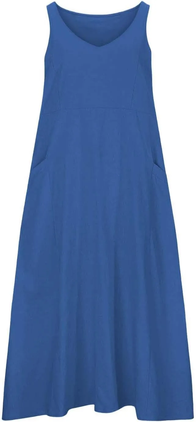 Sleeveless A-Line Dress Women's Summer Casual Sleeveless Long Maxi Beach Dress Cotton Knit Dress Women's Cotton