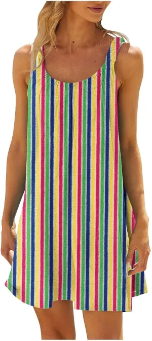 Sleeveless Womens Summer Dresses Aline Mini Dress Swing Dress Solid Color Vacation Beach Dress Casual Dress
