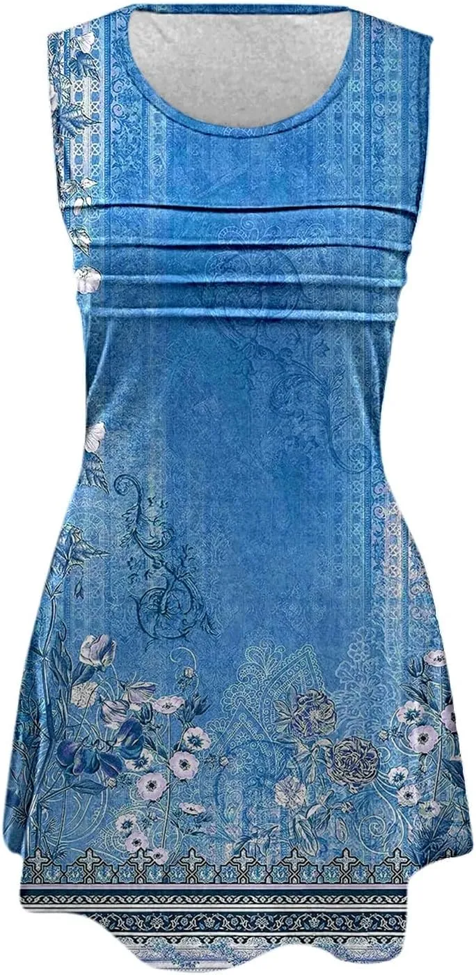 Summer Dress Short Womens with Pockets Summer Casual Tank Dress Sleeveless Midi Beach Dress Women's Linen Dress