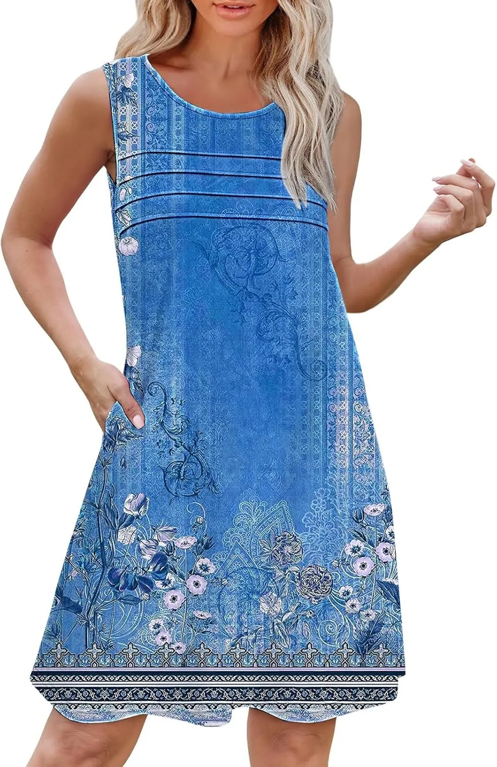 Summer Dress Short Womens with Pockets Summer Casual Tank Dress Sleeveless Midi Beach Dress Women's Linen Dress