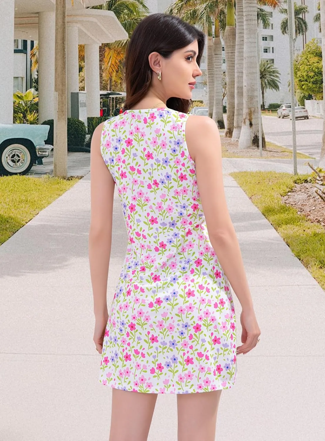 Summer Dresses for Women 2025 Beach Vacation Casual Loose Sleeveless T Shirt Dress Floral Sundresses with Pockets