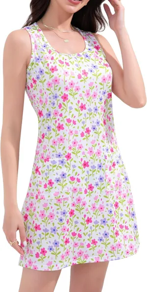 Summer Dresses for Women 2025 Beach Vacation Casual Loose Sleeveless T Shirt Dress Floral Sundresses with Pockets