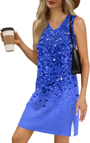 Summer Dresses for Women 2025 Casual Floral Sundresses Sleeveless T Shirt Dresses Beach Loose Tank Dress with Split