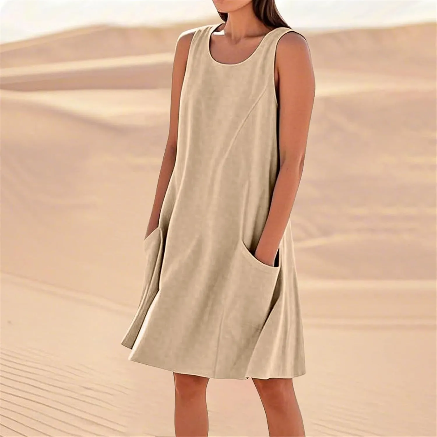 Summer Dresses for Women 2025 Scoop Neck Casual Loose Sleeveless Sundresses Tank Dresses with Pockets