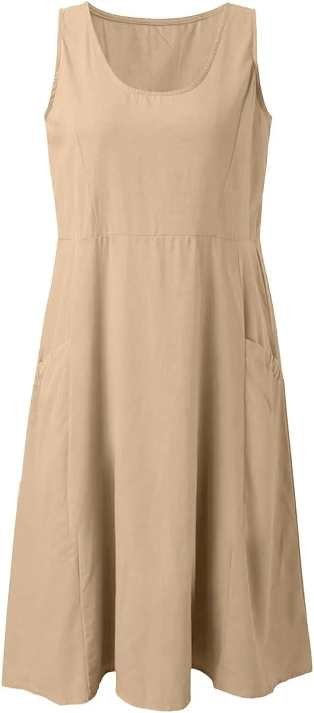 Summer Dresses for Women 2025 Scoop Neck Casual Loose Sleeveless Sundresses Tank Dresses with Pockets