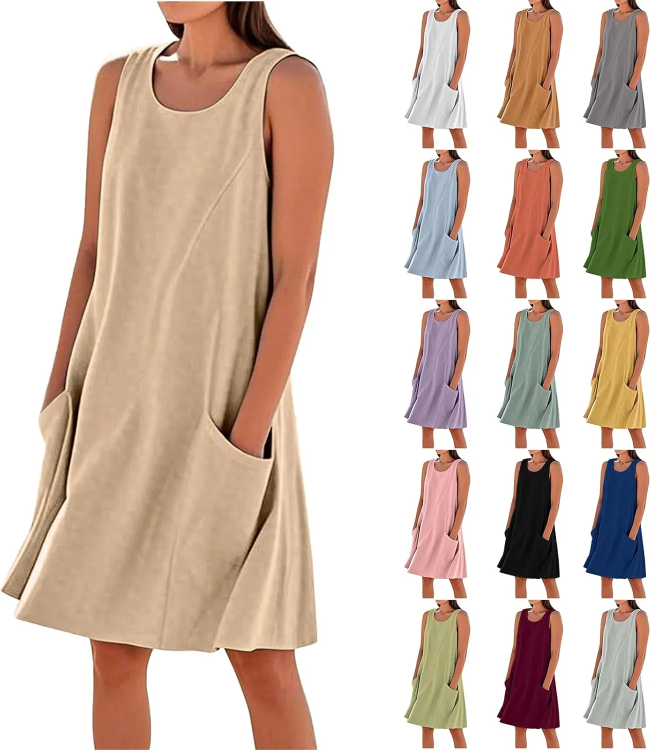 Summer Dresses for Women 2025 Scoop Neck Casual Loose Sleeveless Sundresses Tank Dresses with Pockets