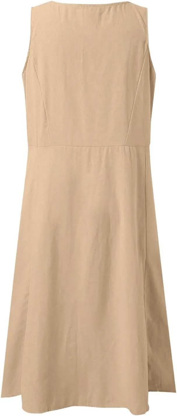 Summer Dresses for Women 2025 Scoop Neck Casual Loose Sleeveless Sundresses Tank Dresses with Pockets