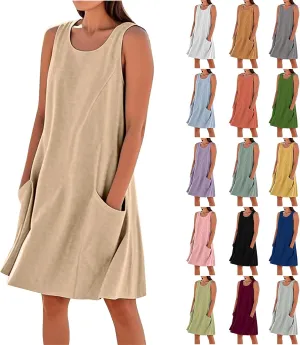 Summer Dresses for Women 2025 Scoop Neck Casual Loose Sleeveless Sundresses Tank Dresses with Pockets