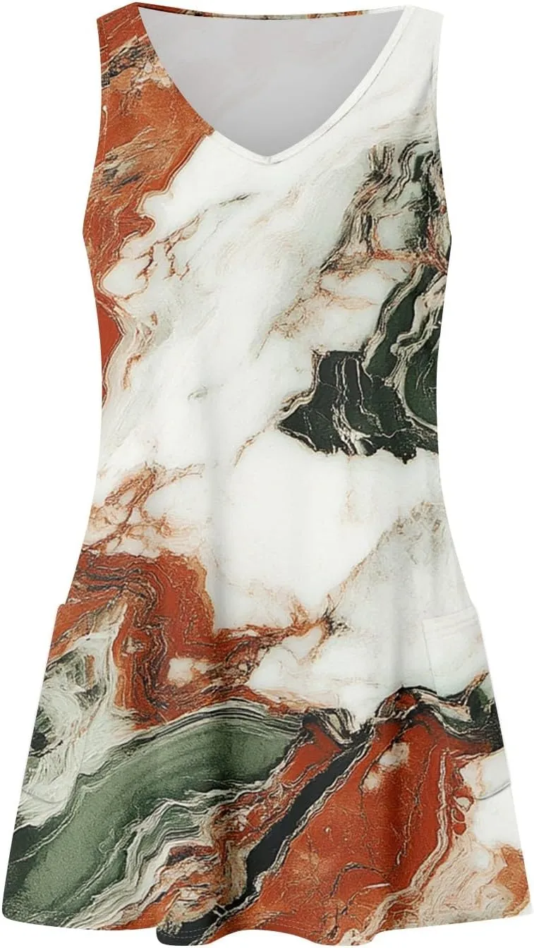 Summer Dresses for Women 2025 Sleeveless Loose T Shirt Dresses V-Neck Floral Sundresses Casual Boho Beach Tank Dress