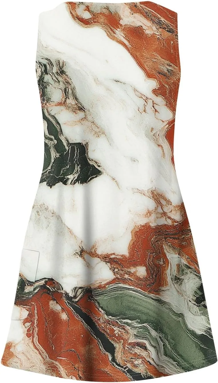 Summer Dresses for Women 2025 Sleeveless Loose T Shirt Dresses V-Neck Floral Sundresses Casual Boho Beach Tank Dress