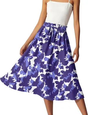 Summer Midi Skirts for Women 2025 Drawstring Elastic Waist Calf Length Skirts Pleated A-Line Polka Dots Boho Skirt