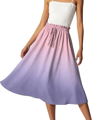 Summer Midi Skirts for Women 2025 Drawstring Elastic Waist Calf Length Skirts Pleated A-Line Polka Dots Boho Skirt