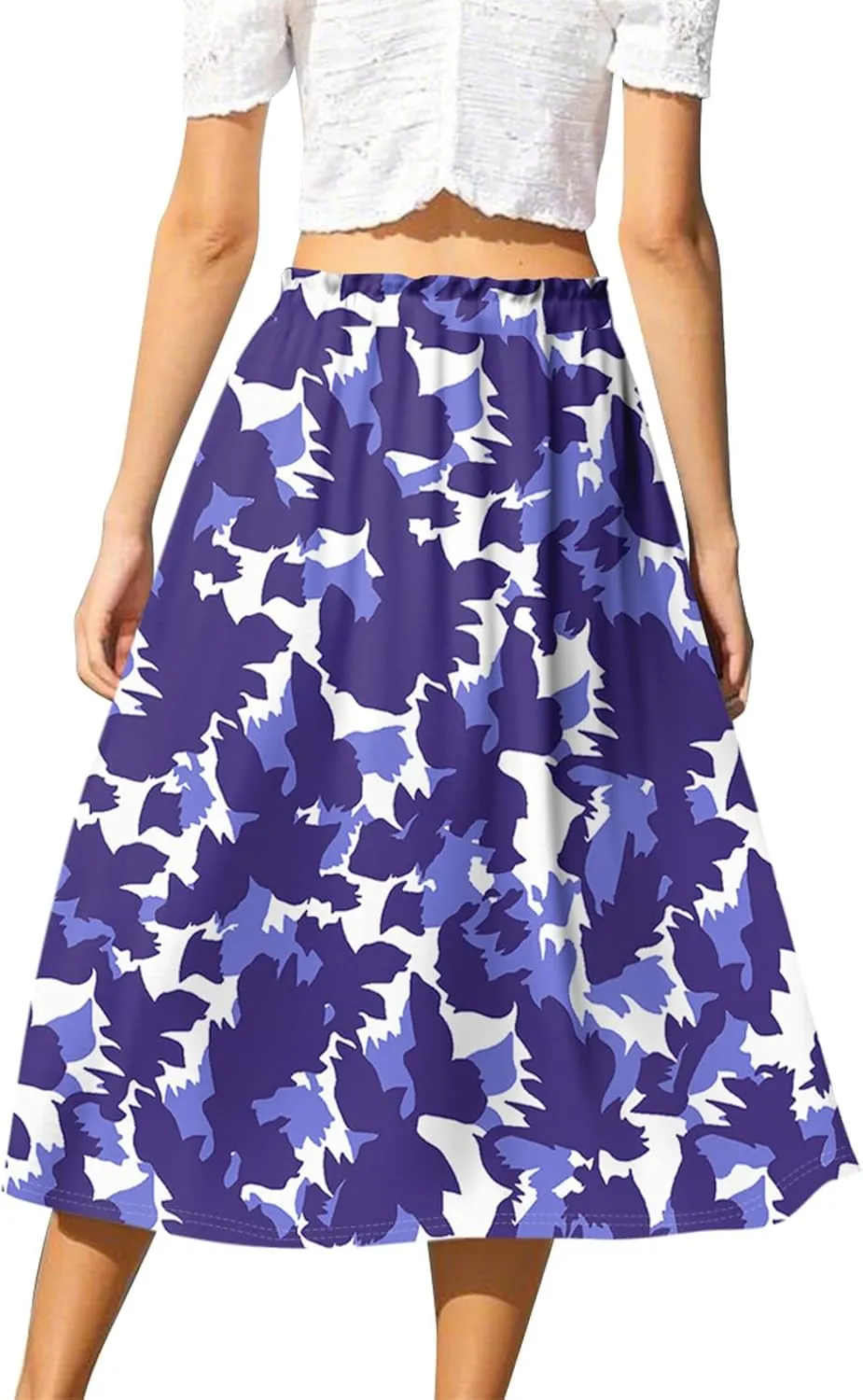 Summer Midi Skirts for Women 2025 Drawstring Elastic Waist Calf Length Skirts Pleated A-Line Polka Dots Boho Skirt