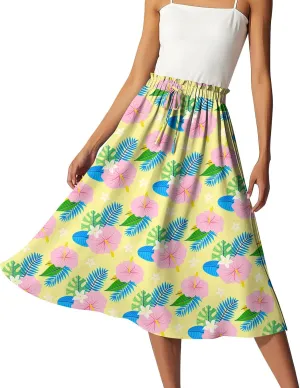 Summer Skirt for Women Midi Wrap Skirt Drawstring High Waist Knee Length Skirts A Line Floral Graphic Bohemian Skirt