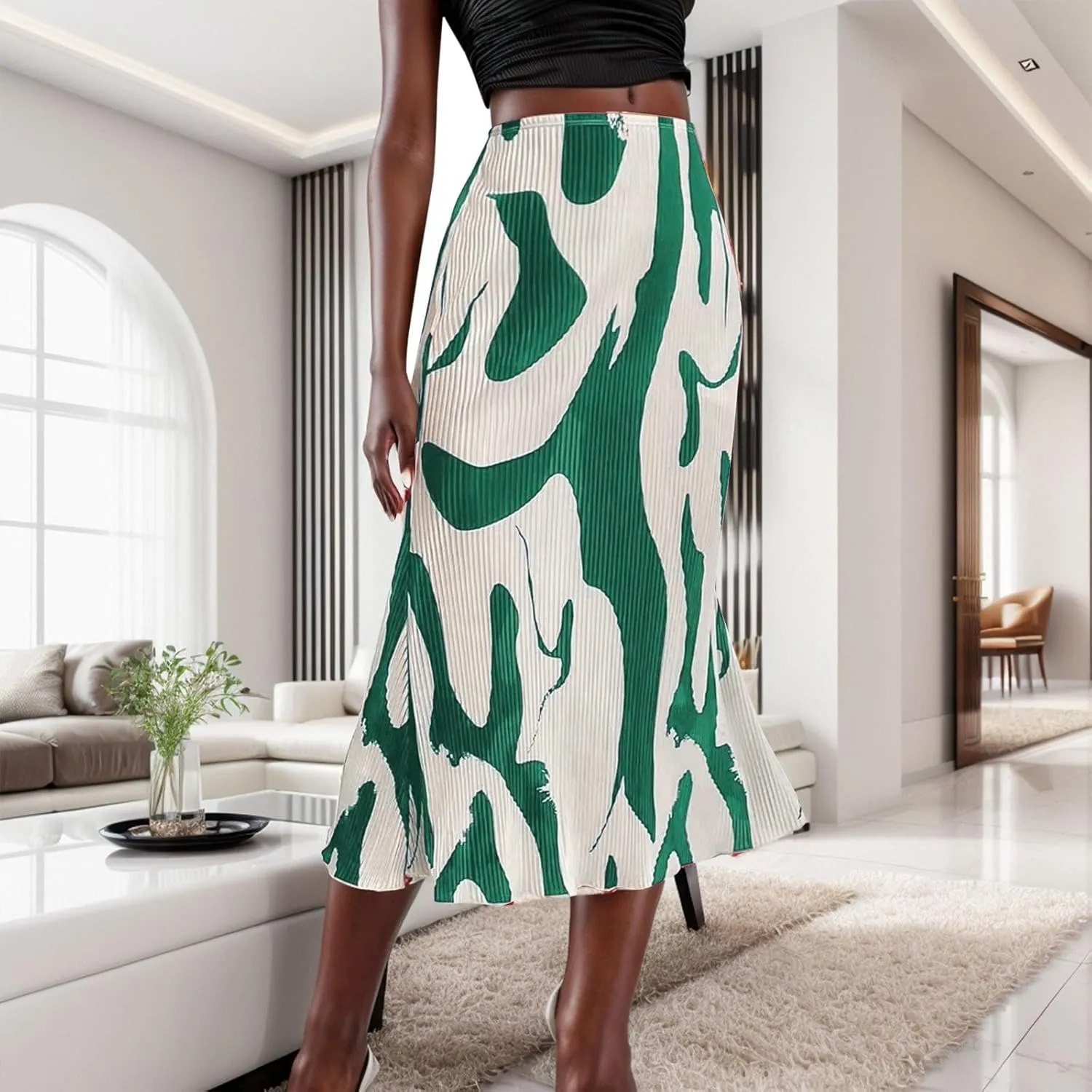 Summer Skirts for Women Midi Length Elegant High Waisted Flared Ruffle Casual Lightweight Long Skirt