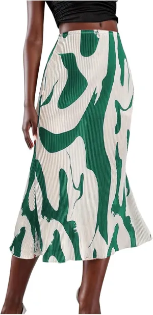 Summer Skirts for Women Midi Length Elegant High Waisted Flared Ruffle Casual Lightweight Long Skirt