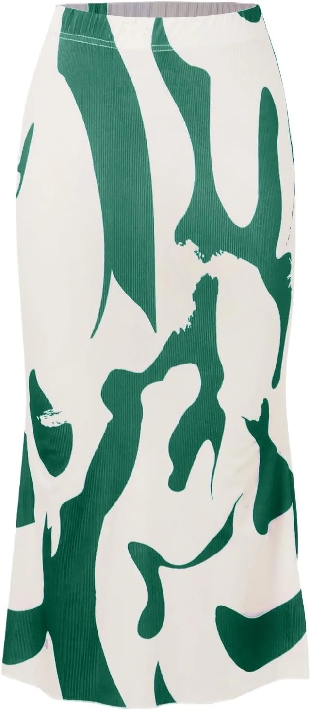 Summer Skirts for Women Midi Length Elegant High Waisted Flared Ruffle Casual Lightweight Long Skirt