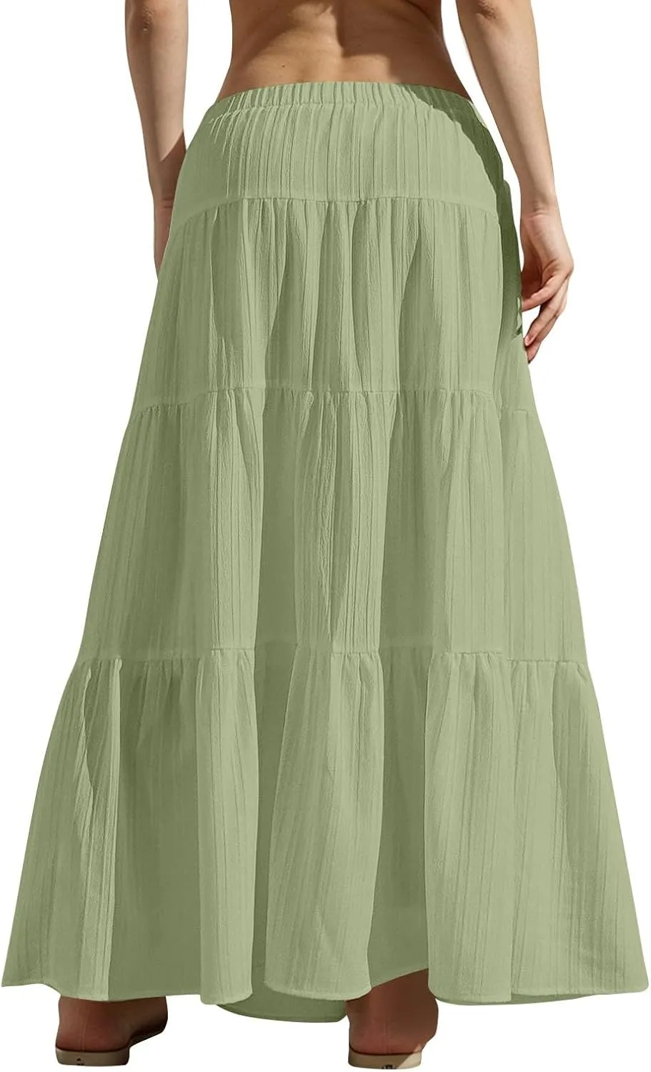Summer Skirts for Women Y2K Cute A Line Tiered Ruffle Skirt Boho Drawstring Elastic Waist A-Line Maxi Skirt