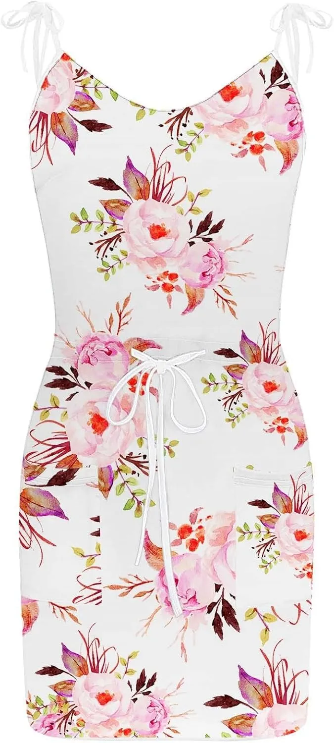 Sun Dresses for Women Casual 2024 Summer Trendy Sleeveless Mini Dress Floral Print Spaghetti Strap Drawstring Short Dresses
