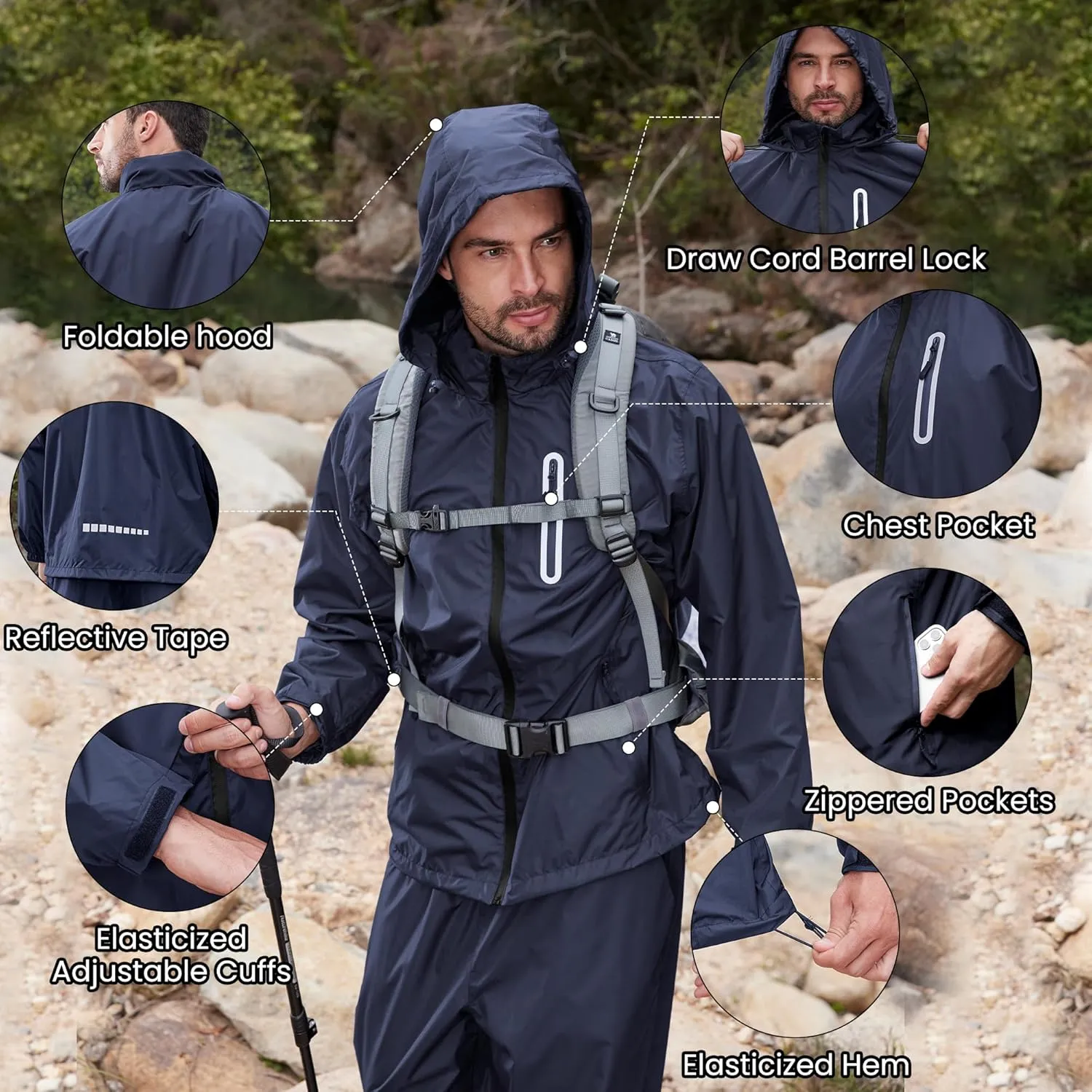 SWISSWELL Men Women Rain Suit Waterproof Lightweight Hooded Raincoat Jacket and Pants for Golf, Hiking, Travel