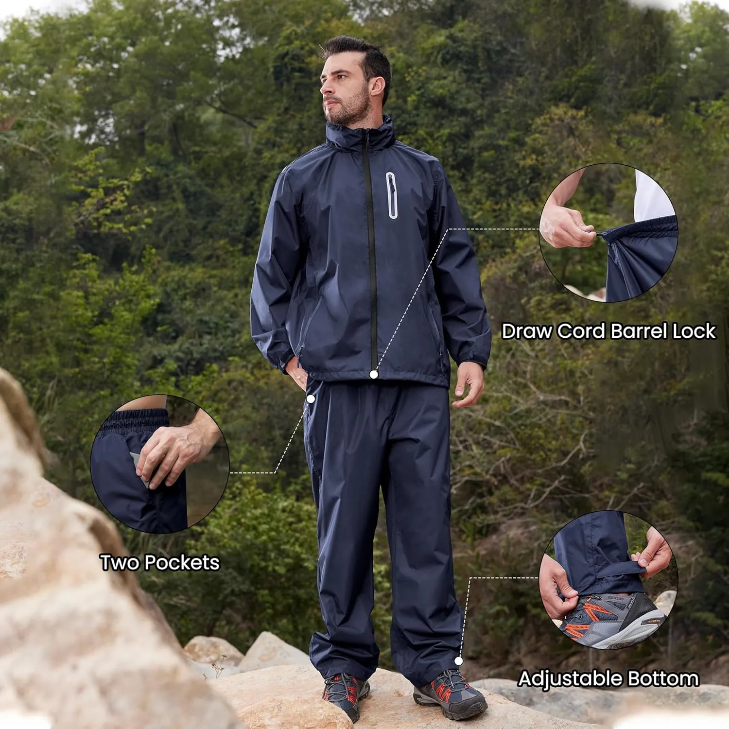 SWISSWELL Men Women Rain Suit Waterproof Lightweight Hooded Raincoat Jacket and Pants for Golf, Hiking, Travel