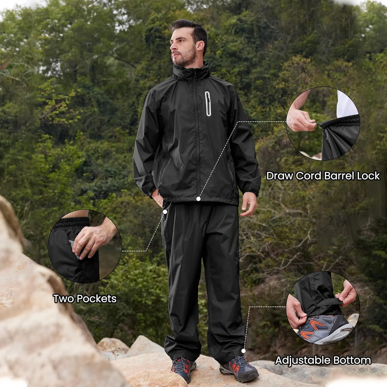 SWISSWELL Men Women Rain Suit Waterproof Lightweight Hooded Raincoat Jacket and Pants for Golf, Hiking, Travel
