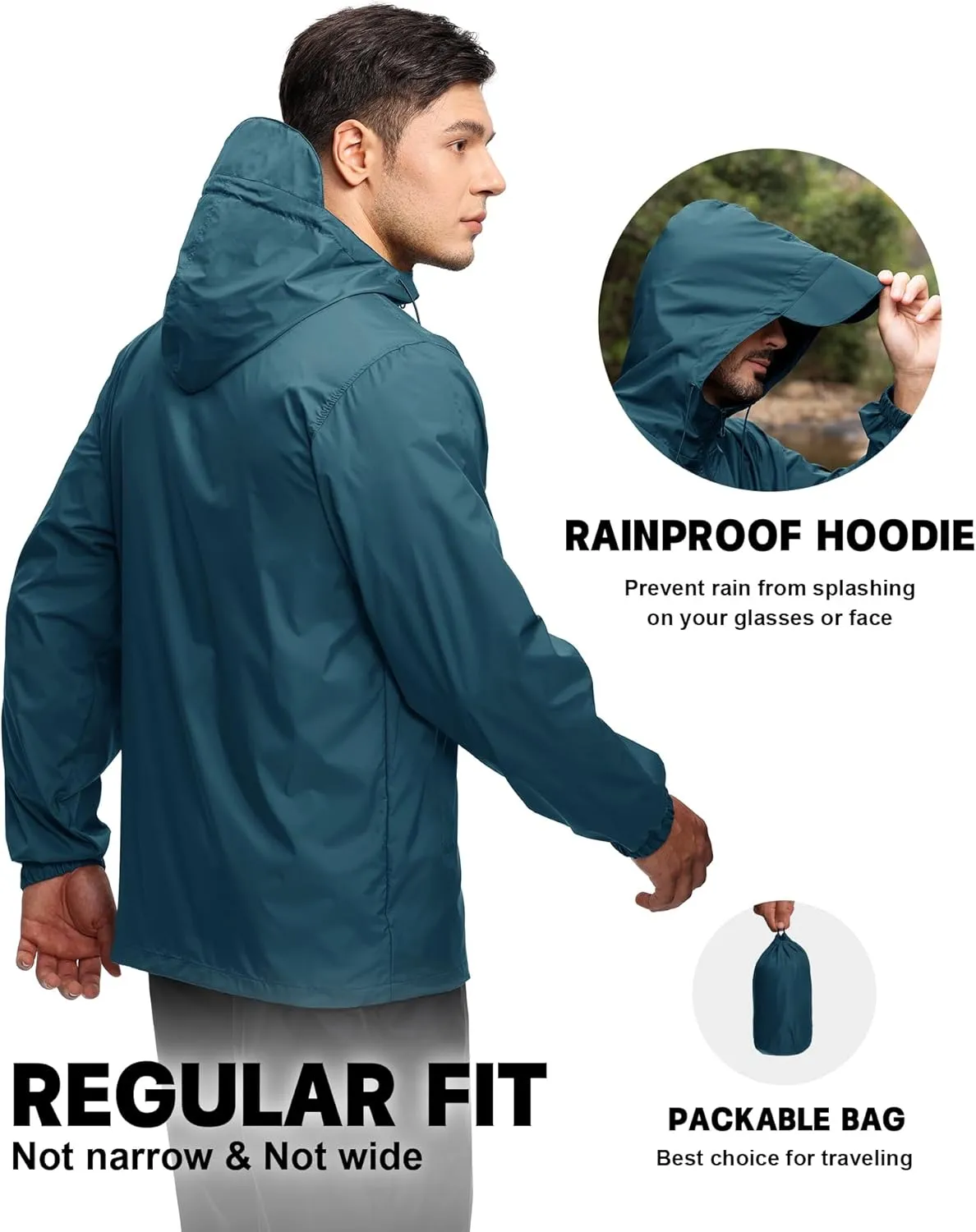 SWISSWELL Mens Waterproof Windbreaker Rain Jacket Lightweight Packable Raincoat with Hood for Golf Hiking Travel