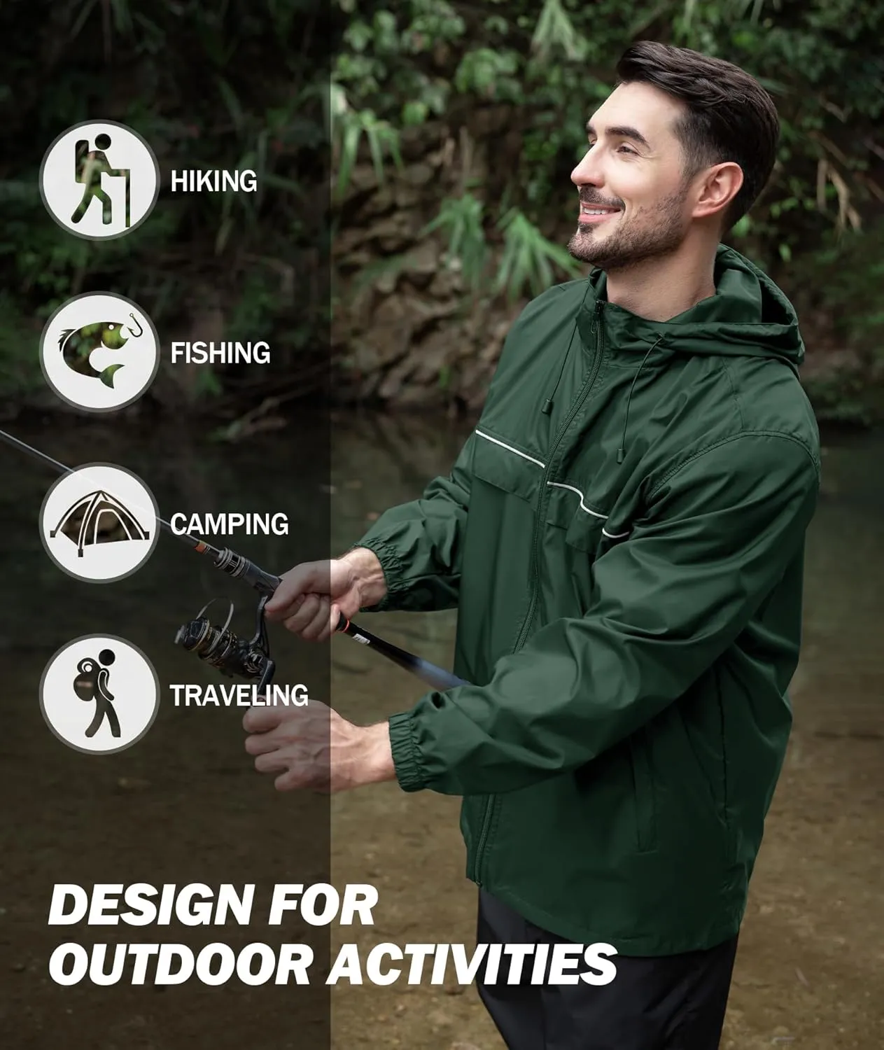 SWISSWELL Mens Waterproof Windbreaker Rain Jacket Lightweight Packable Raincoat with Hood for Golf Hiking Travel